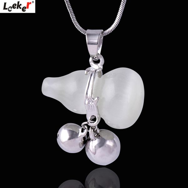 

leeker charm opal gourd pendant long necklace snake chain women statement jewelry 027 lk2, Silver
