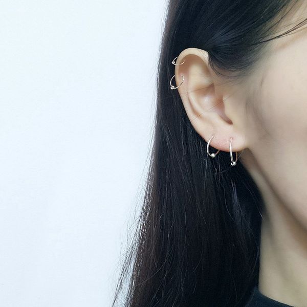 

hoop & huggie trendy clip nose ball with earrings small beads ring silver plated for women girls fine gift, Golden;silver