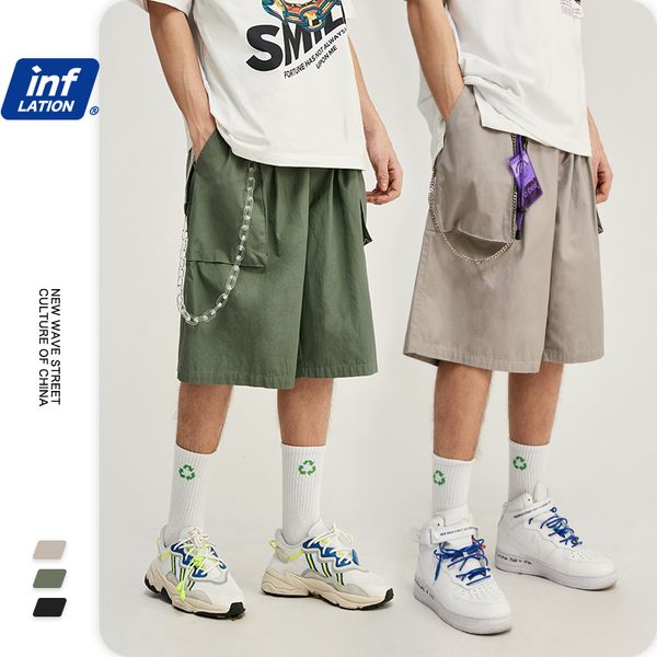 

inflation mens cargo shorts with quick dry in pure color mens shorter shorts cargo hip hop men compression 3093s20, White;black