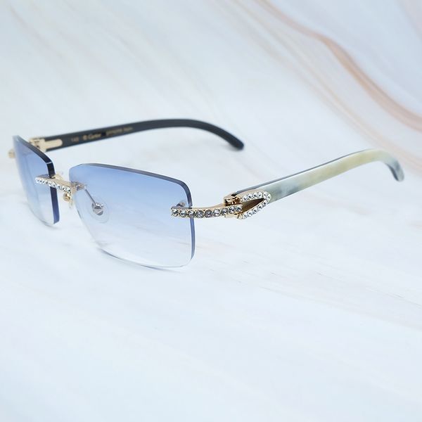 

rhinestones natural buffalo horn sunglasses brand luxury designer mens decoration vintage iced out diamond stylish sun glasses women accesso, White;black