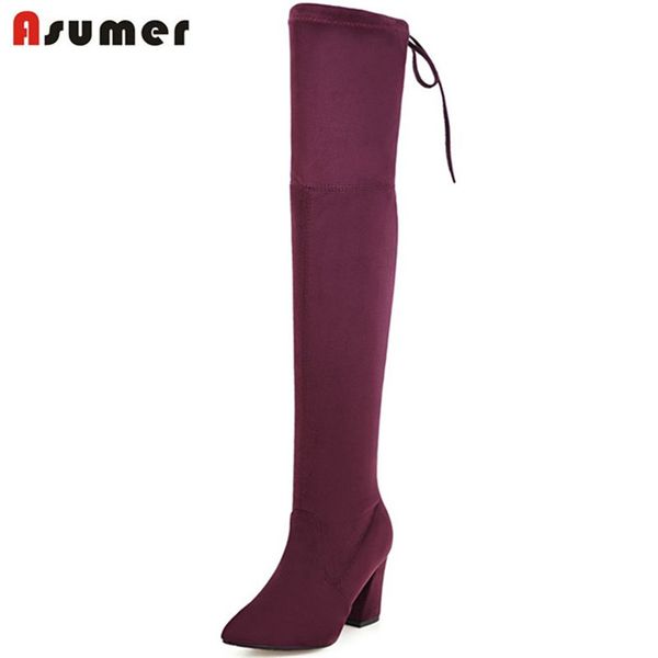 

asumer stretch long boots elegant fashion shoes woman over the knee boots spring autumn womens large size 34-43, Black