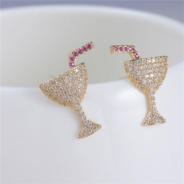

stud 2 colors cubic zirconia exquisite wine glass earrings women fashion cute for girls simple elegant woman, Golden;silver