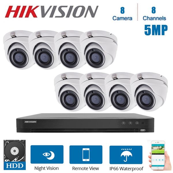 

systems network hikvision 8channels dvr video surveillance kits with 8pcs 5mp camera security night vision cctv system