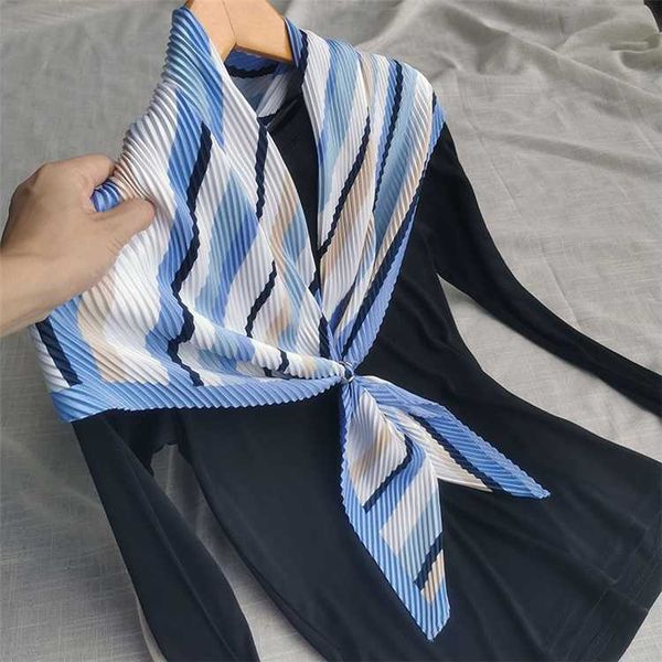 

scarves selling miyake pleated style diamond blue striped fresh silk scarf fashion in stock, Blue;gray