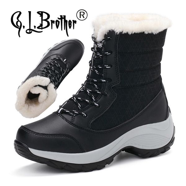 

winter boots women waterproof snow boots women warm ankle shoes 2020, Black