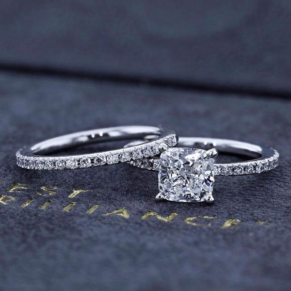

wedding rings simple 2021 large square zircon ladies couple ring jewelry exquisite fashion rhinestone silver color women's, Slivery;golden