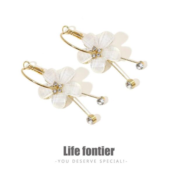 

lifefontier korean resin sun flower hoop earrings for women removable cz crystal charm long earrings girls fashion gifts jewelry, Golden;silver