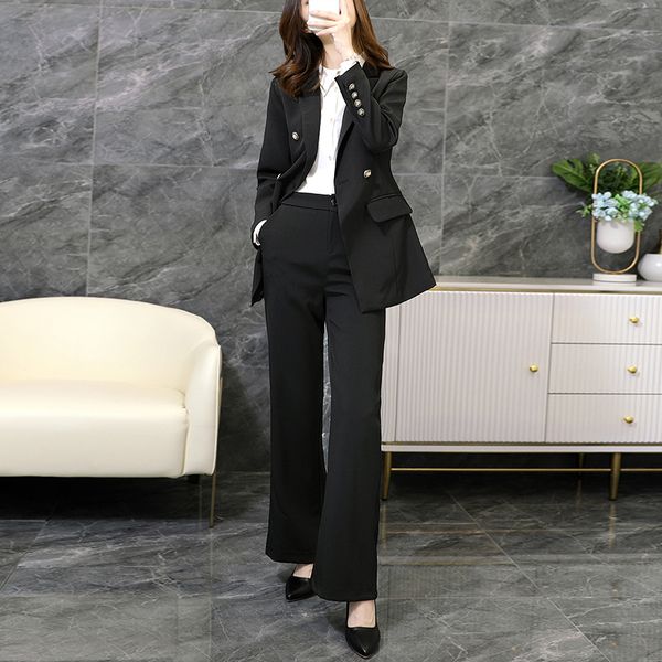 

plus size women's s-5xl office female suit pants two-piece ladies jackets for autumn and winter slim flared pants, White