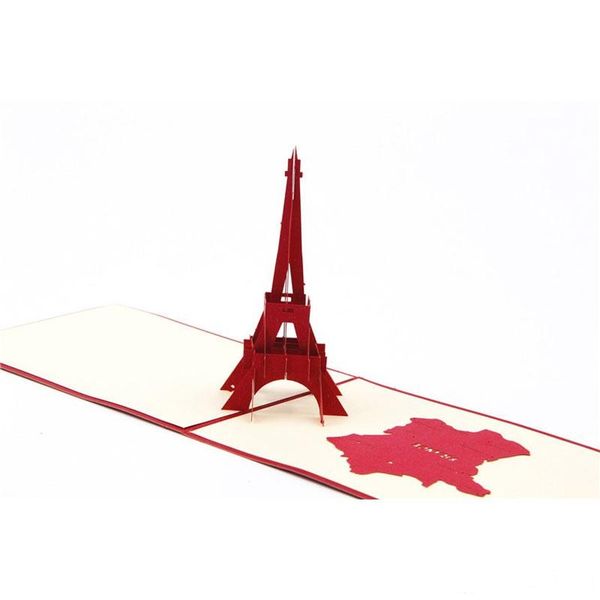 

3d greeting card romantic eiffel tower hollow creative kirigami & origami 3d pop up gift cards sale
