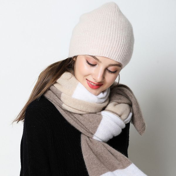

cashmere scarf hat female autumn winter warm new fashion 100% cashmere matching color joker simple scarf hat, Blue;gray