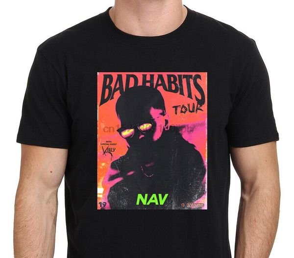 

new nav bad habits tour with dates rapper mens black t-shirt double side