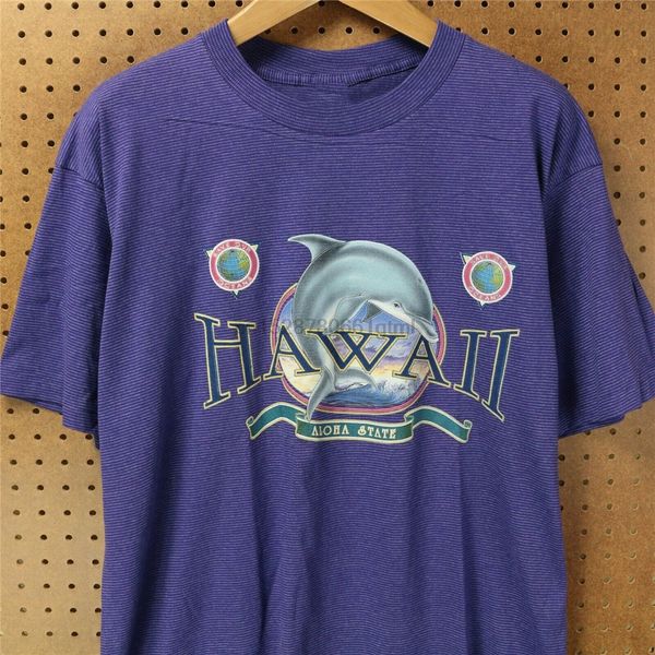 

vtg 80s 90s usa made hawaii dolphin print t-shirt xl surfer stripes tourist boxy cool casual tee shirt