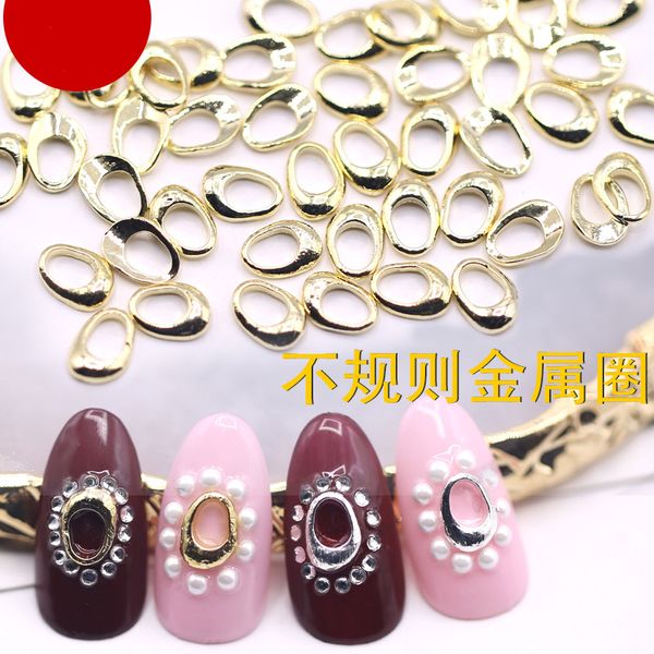

100/200pcs alloy nail art decorations irregular hollow ring rose gold 3d new arrive charms nail studs diy manicure japanese, Silver;gold