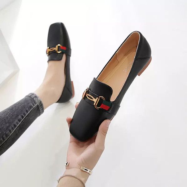 

plus size13 designer women shoes leather slip on black flats oxford shoes for summer shallow square head comfortable loafers2020