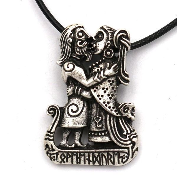 

nostalgia vikings on ship viking runes jewelry amulet for couple lovers pendants necklaces talisman, Silver