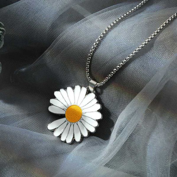 

luokey fashion flower daisy necklace women men charm collares jewelry korean romantic cute choker necklace bijoux gift for lover, Silver