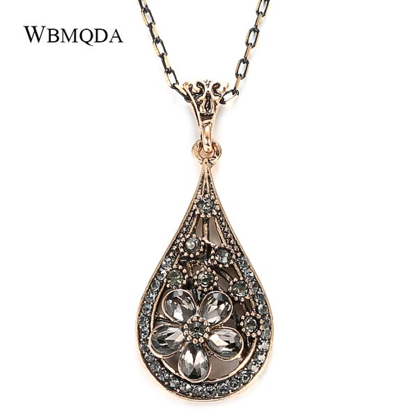 

wbmqda 2020 new arrival women grey crystal flower necklace antique gold big pendant necklace vintage wedding jewelry luxury gift, Silver