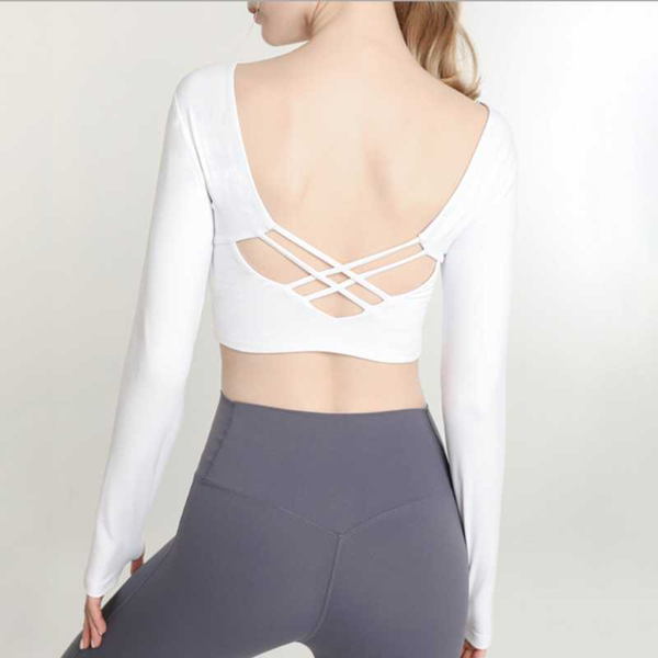 

yoga outfits d nylon crop shirt sports women running shirts training fitness t-shirt sportswear hollow out back, White;red