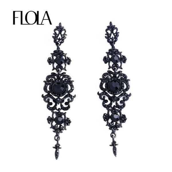 

flola vintage black earrings with stones long chandelier drop earrings gothic fashion jewelry for women ersk02, Silver