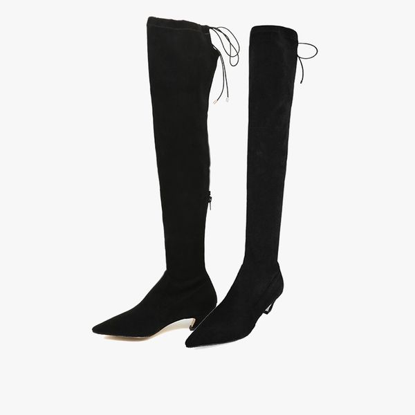 

4 cm каблук новая зима / зима 2020 новые сапоги выше колена сапожки сексуальные заостренные изогнутые пятки женщин с тонкими, Black