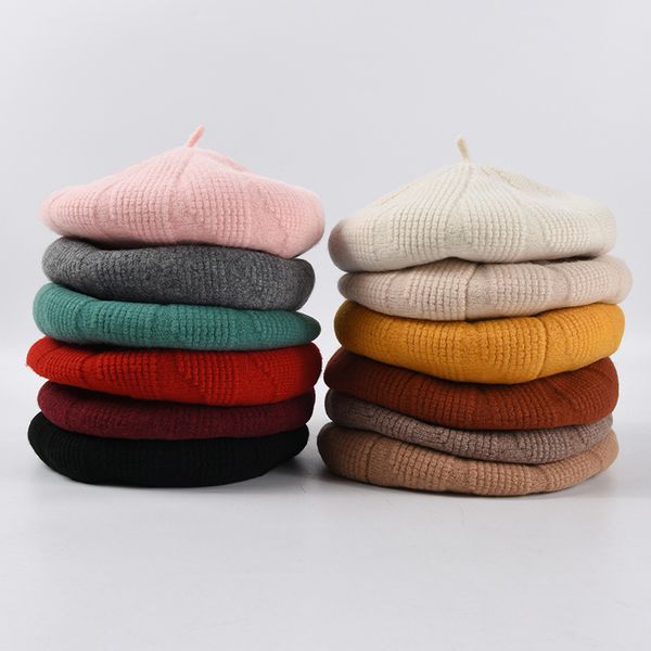 

berets 2021 fashion autumn bonnet winter hats for caps knitted beret women's hat cotton wool brand 12 color, Blue;gray
