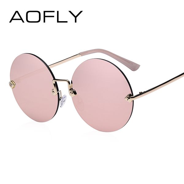 

aofly круглый rimless солнцезащитные очки женщины vintage солнцезащитные очки женщины женщины brand design зеркальный объектив uv400 очки лю, White;black