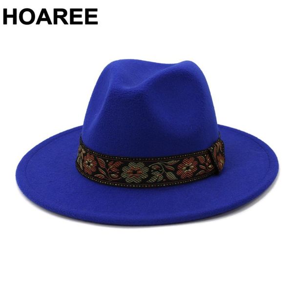 

stingy brim hats hoaree royal blue women men wool fedora hat lady winter autumn wide jazz panama sombrero cap vintage trilby, Blue;gray