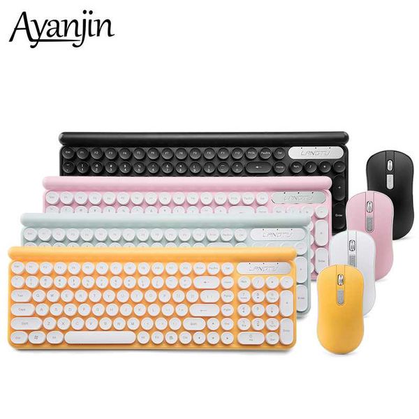 

smart sleep charge wireless keyboard and mouse set silent mouse keyboard suspension retro round key cap pc keyboards