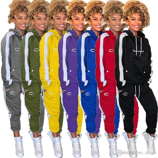 

embroidery letter women tracksuits long sleeve hoodies sweatshirt + pants leggings 2 piece set winter hooded outfits cham design sports suit, White