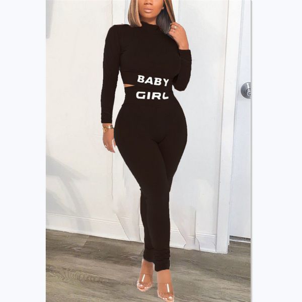 

autumn tracksuit two piece set womens high neck long sleeve short crop elastic high waist pant girl printed outdoor 2pcs set, Gray