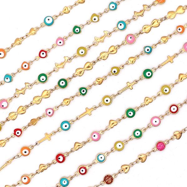 

100% 316 stainless steel evileye blue eye chains necklace for jewelry making wholesale 50m/lot, Silver