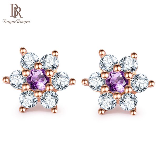 

bague ringen female silver 925 jewelry delicate amethyst earrings for women rose gold color flower earstuds engagement wholesale, Golden;silver