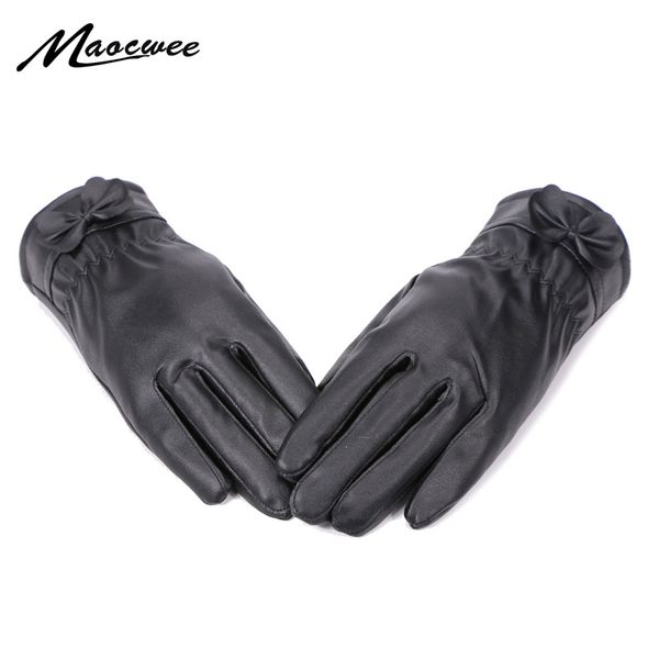 

five fingers gloves women thickening winter fashion warm thicken elegant pu leather outdoor wrist women, Blue;gray