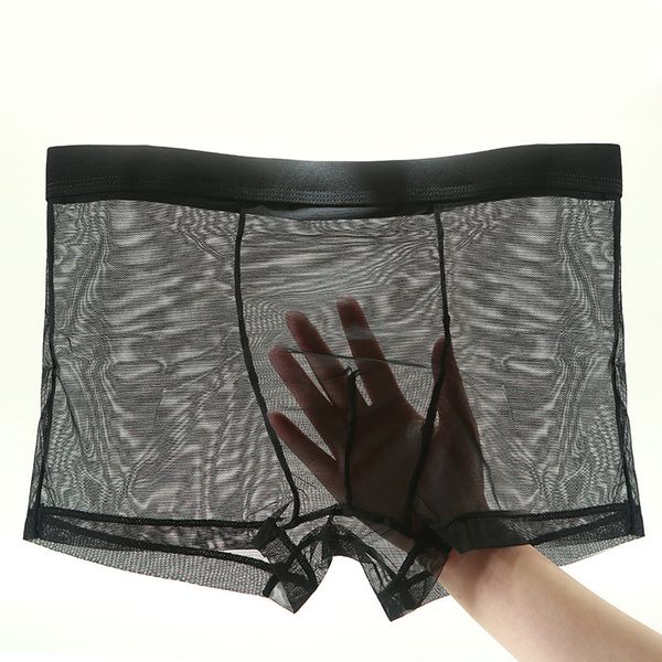 

underpants men boxer low waist bulge u pouch shorts cueca transparent men's ice silk ultra-thin seamless breathable underwear, Black;white