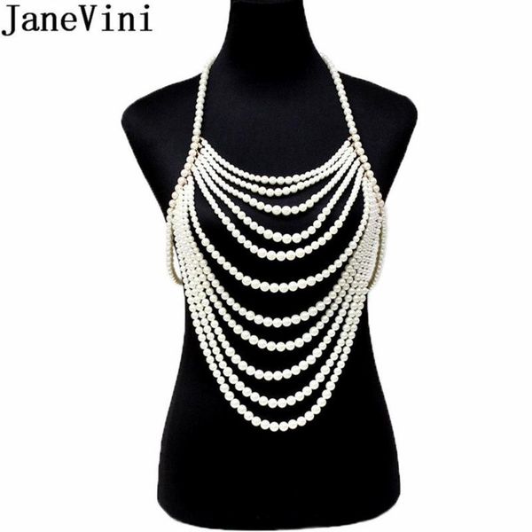 

janevini vintage imitation pearls bridal necklace white bride beach wedding women necklaces shoulder chain party accessories, Silver