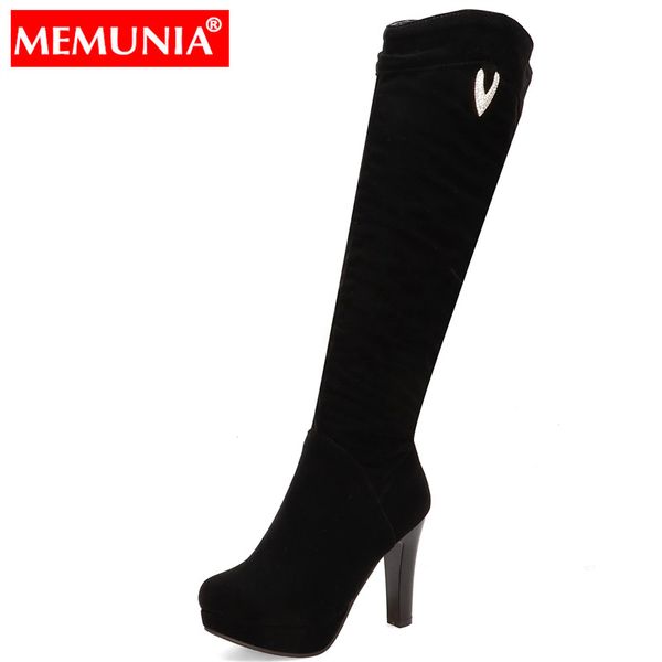 

memunia plus size 34-43 women boots thick high heels round toe knee high boots platform shoes black winter