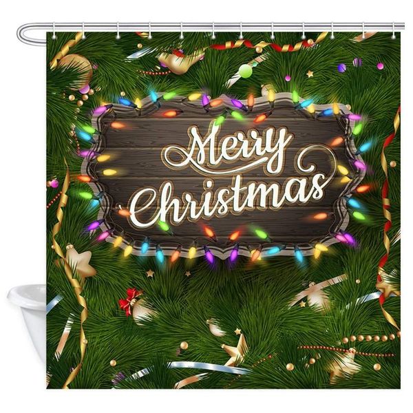 

christmas shower curtain, golden christmas greeting with baubles on fir-tree branches bathroom curtain shower curtain bathroom