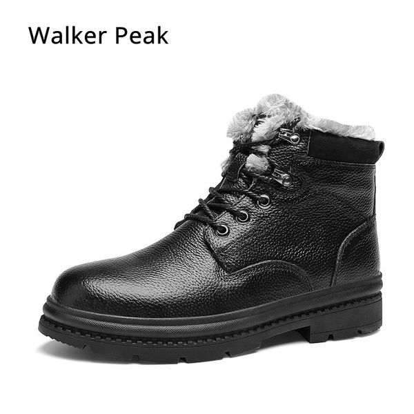 

men winter snow boots with warm fur retro cushioning casual genuine leather soft cowhide business man shoes male botas walkerpea, Black