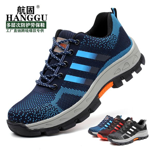 

work safety shoes for men summer breathable boots working steel toe anti-smashing construction safety work sneakers 1, Black