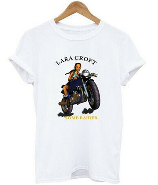

tomb raider lara croft driving motor white t-shirt loose size tee shirt