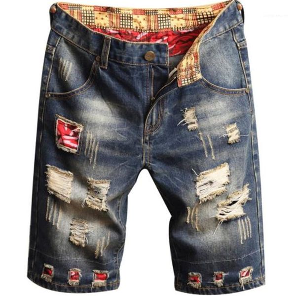 

mens jean shorts summer fashion slim print mens short pants hole light blue skinny knee length, White;black