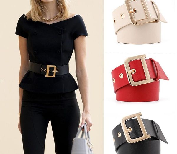 

punk fashion women pu leather wide belts alloy pin buckle waist belt designer female jeans dress waistband, Black;brown