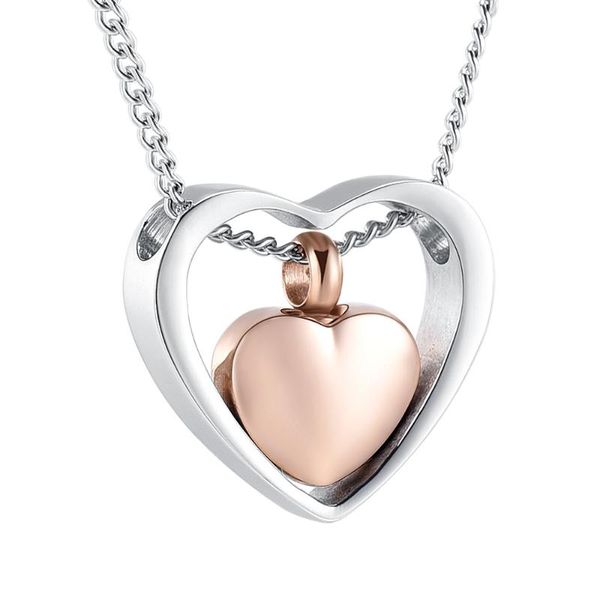 

cremation urn jewelry double heart necklace dad/mom/son/grandma/grandpa/sister keepsake memorial jewelry hold ashes, Silver
