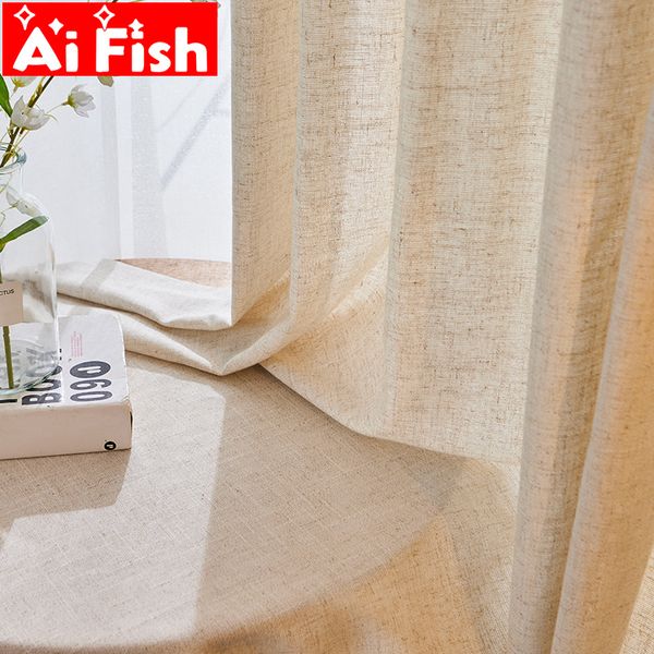 

modern simple beige plain solid color semi-shade bedroom curtains polyester linen curtain cloth living room customized m260#4