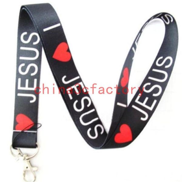 

i love jesus styles neck lanyard for mp3/4 cell phone id card key chain straps black fashion good quality