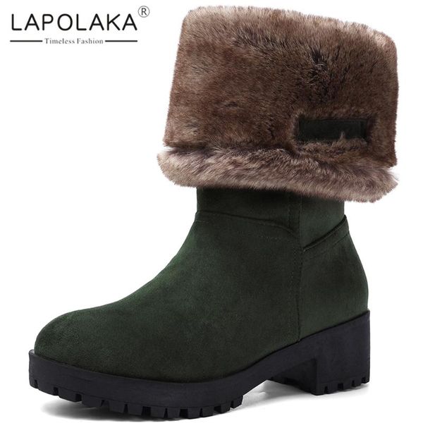 

lapolaka new arrivals 2020 size 34-43 chunky heels concise shoes woman boots female slip on warm winter boots women shoes, Black