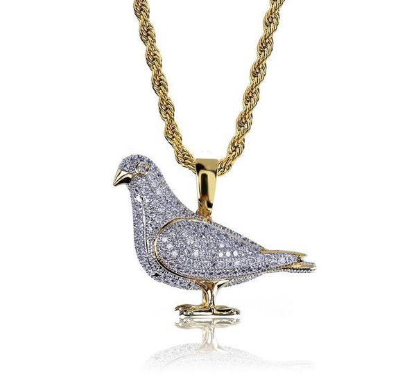

hip hop jewelry iced out pigeon pendant necklace with gold chain for men micro pave zircon animal002, Silver