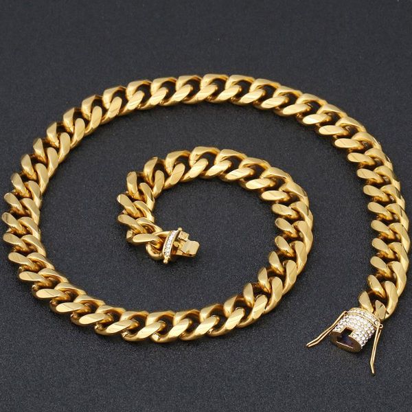 

hip hop rocker mens necklaces 15mm thick 22.83" long cuba link chain necklace for men heavy gold stainless steel jewelry male, Silver