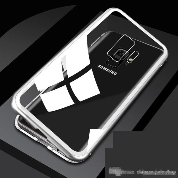 

magnetic adsorption metal phone case for samsung galaxy j4 plus j6 plus j4 j6 j8 2018 a9 2018 full coverage frame with tempered glass 50pcs
