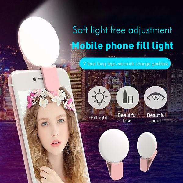 Mini Q selfie Ring Light LED recarregável luz Flash Lâmpada para fotografia noturna Fill Clipe Luz USB do telefone móvel para iPhone Samsung barato